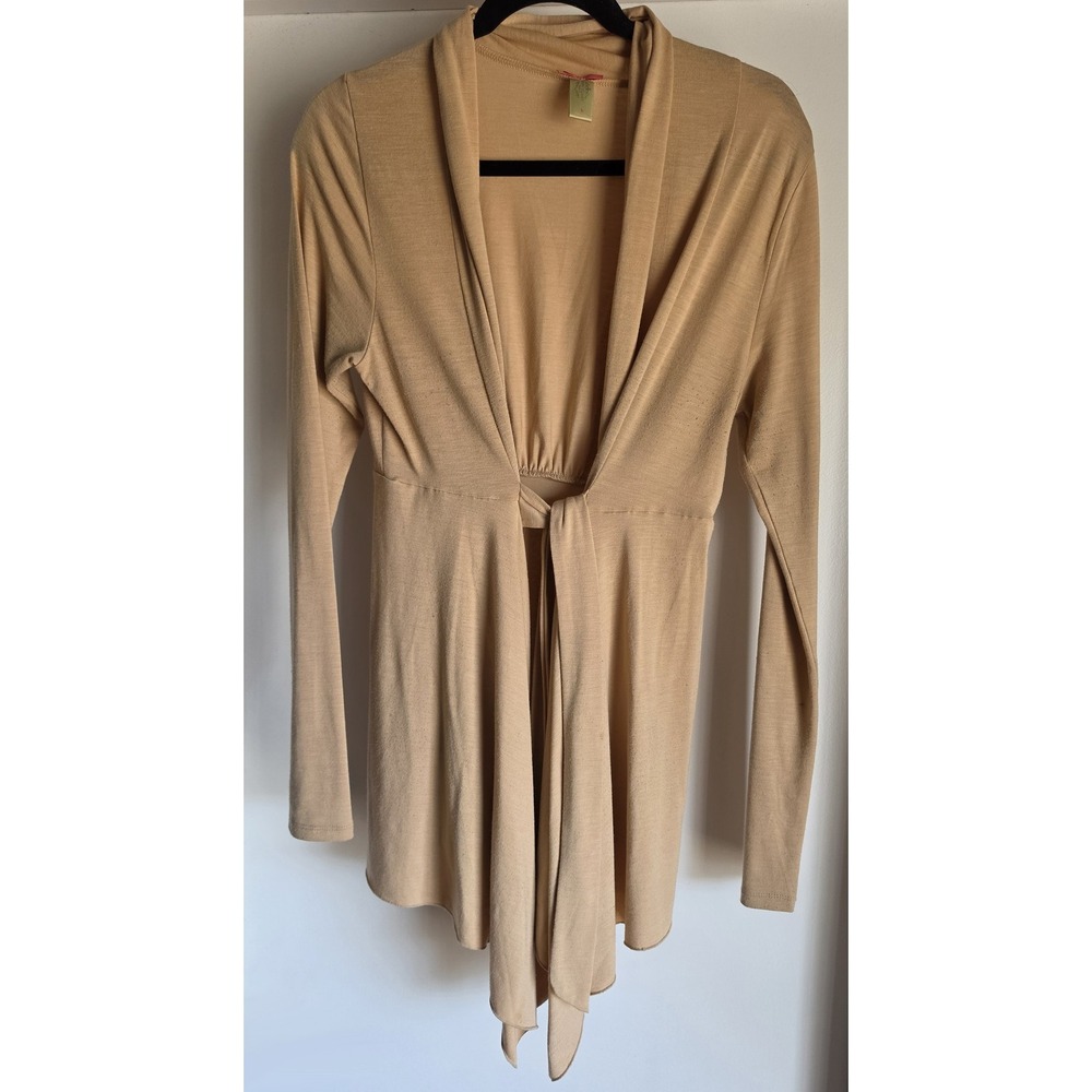 Downeast Basics Cardigan Women L Tan Collared Long Sleeve Sweater Knit Top